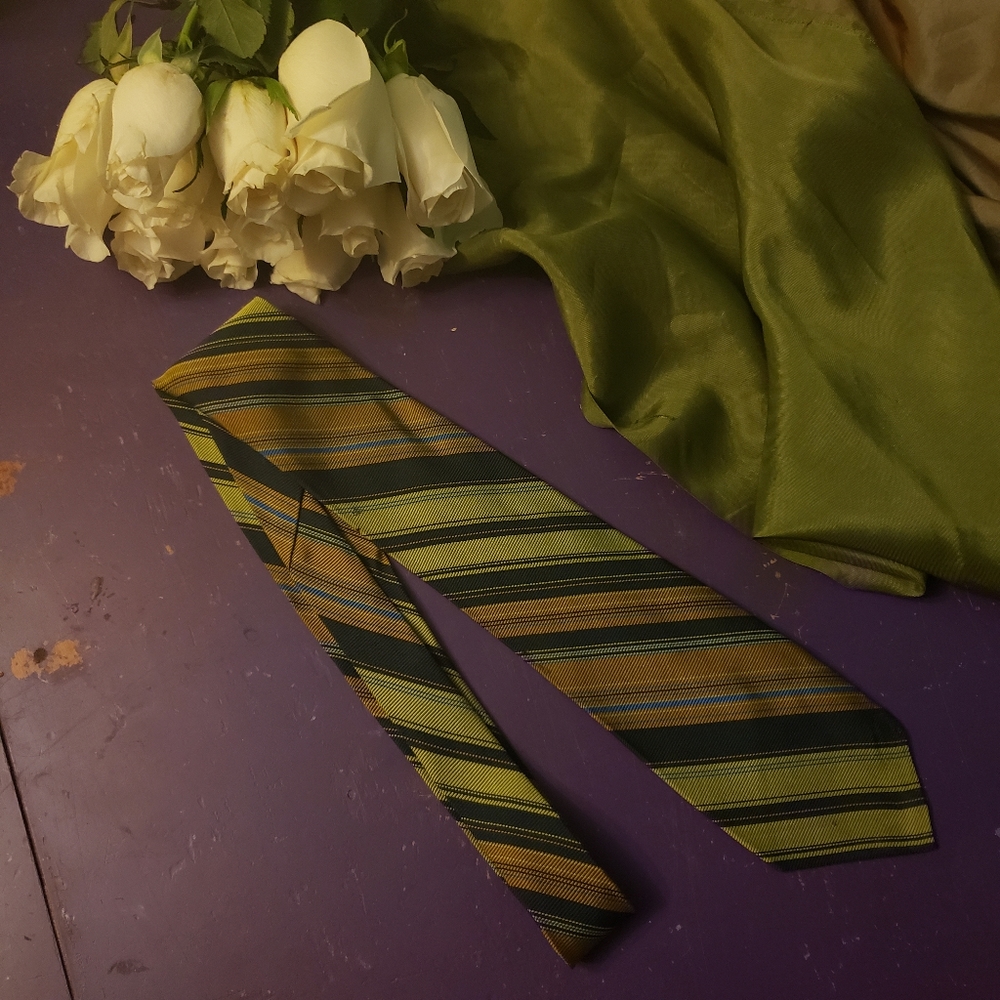 Vintage Green and Blue Striped Tie classic prep formal date night groovy classic